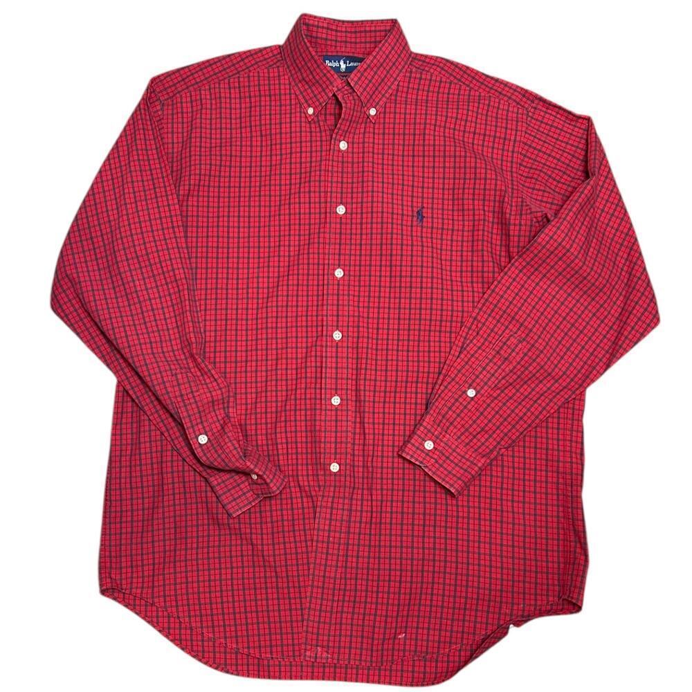 Ralph Lauren Blake Button Up Shirt Red Plaid Collared Cotton Long Sleeve Medium